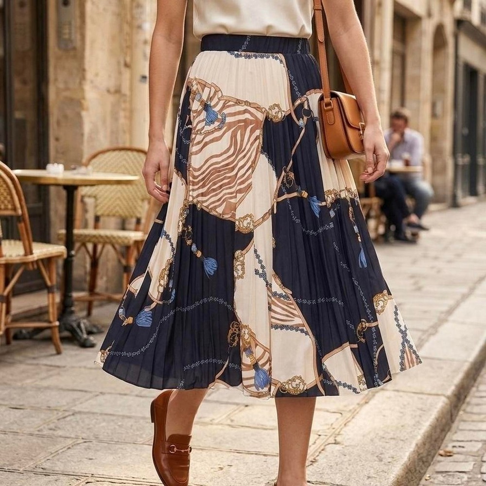H&M luxury scarf chain print midi skirt | Made in BULGARIA | Size S